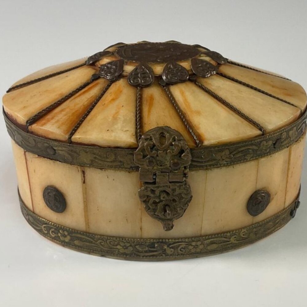 Bone Inlay Brass Trinket Box